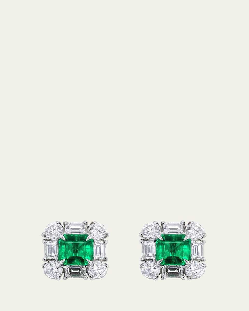 Emerald and Diamond Stud Earrings